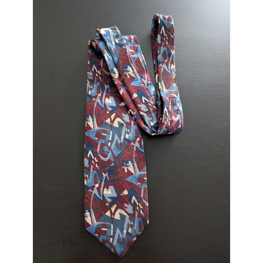 Vintage Buckingham Tie Necktie‎ Blue Red Multi Abstract Design